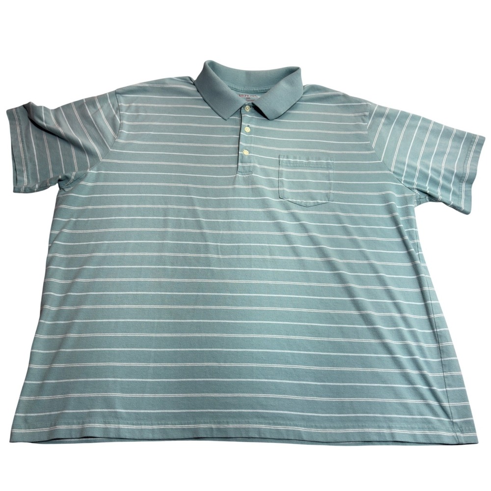 Merona Polo Shirt Mens XXL Light Blue Striped Short Sleeve Pocket Casual Cotton